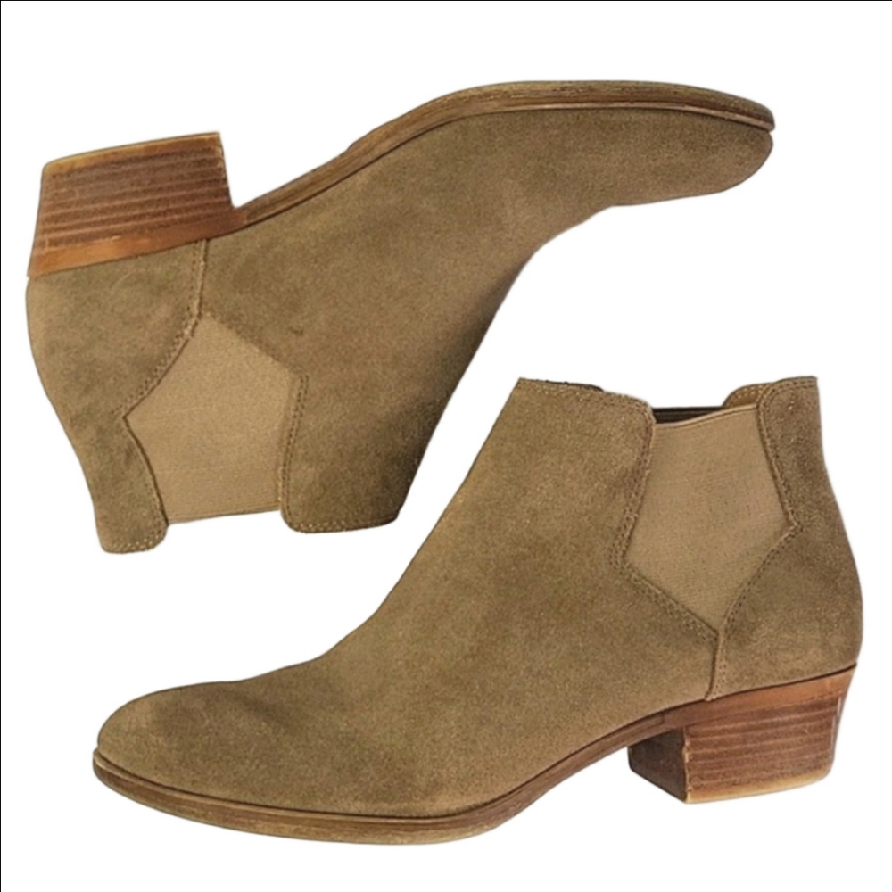 Lucky Brand Bellamy Tan Suede Leather Pull-on Chelsea Ankle Bootie Size …